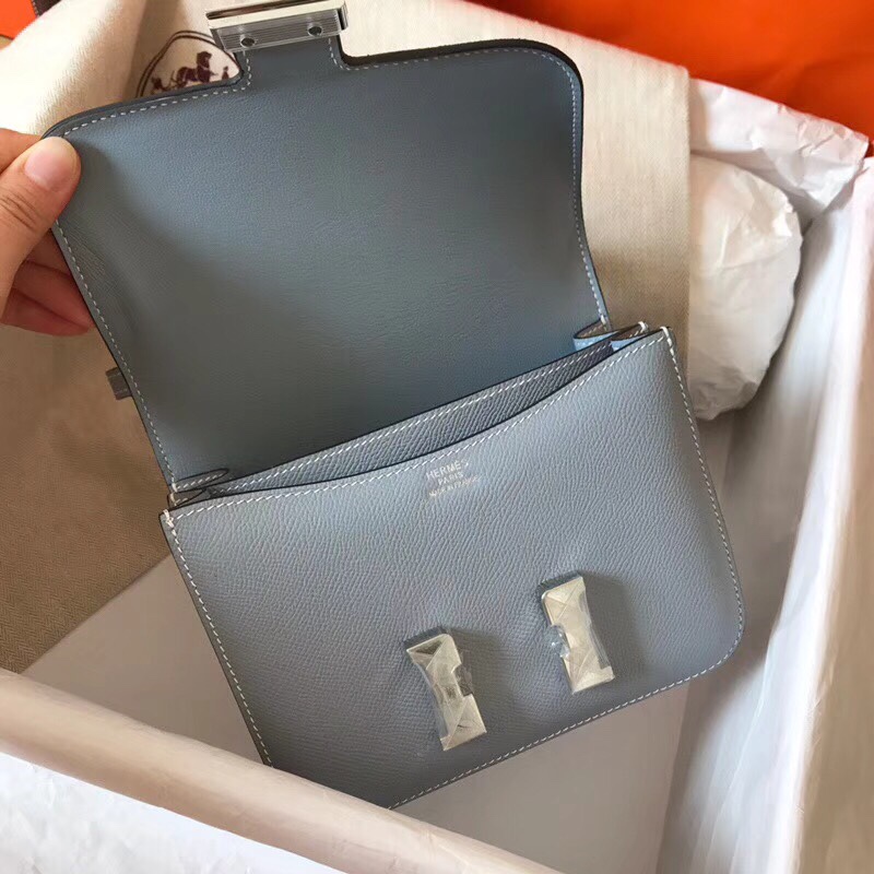 Hermes Constance 24cm Shoulder Bag In Blue Lin Epsom Leather